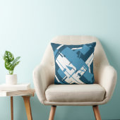 ブルーホワイトオンダークターコイズ対角線抽象芸術 クッション (椅子)