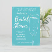 ブルーホワイトカクテルガラスバブリーブライダルシャワー 招待状 (スタンド正面)