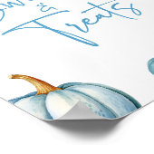 ブルーホワイトカボチャ秋スイーツアンドトリートサイン ポスター (角)