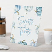 ブルーホワイトカボチャ秋スイーツアンドトリート 台座サイン (インサイチュ)