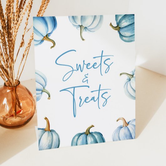ブルーホワイトカボチャ秋スイーツアンドトリート 台座サイン