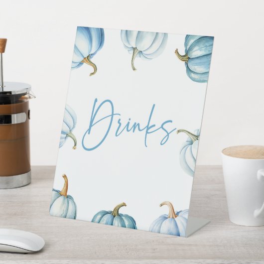 ブルーホワイトカボチャ秋秋ドリンクパーティー 台座サイン (インサイチュ)