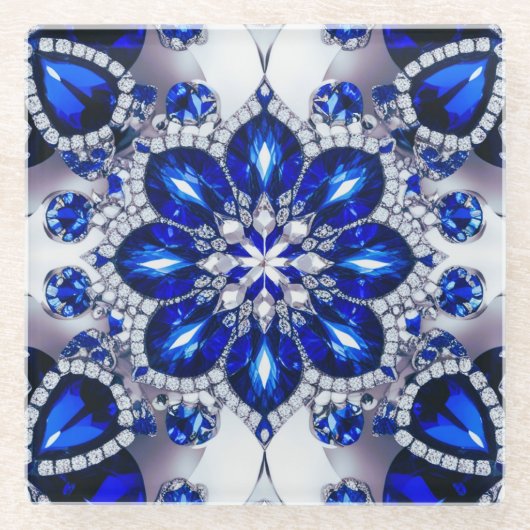 ブルーホワイトカラーのガラスコースター ガラスコースター (正面)