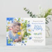 ブルーホワイトカントリーデイジー写真80誕生日 招待状 (スタンド正面)