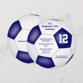 ブルーホワイトキッズサッカーをテーマにした誕生日パーティー 案内状 (正面/裏面)