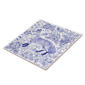 ブルーホワイトキツネバードウッドランドファームハウス素朴アート タイル (側面)