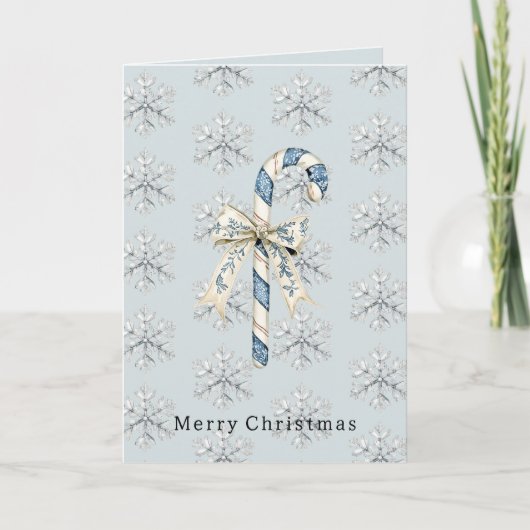 ブルーホワイトキャンディケインボウクリスマス カード (正面)