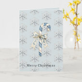ブルーホワイトキャンディケインボウクリスマス カード (黄色い花)