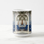 ブルーホワイトギリシャのレストランカフェ椅子のアーチ型ドア コーヒーマグカップ (中央)