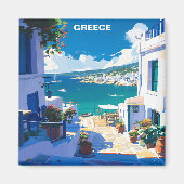 ブルーホワイトギリシャのヴィンテージ旅行 マグネット (正面)