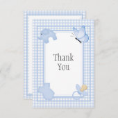 ブルーホワイトギンガムベビーシャワー サンキューカード (正面/裏面)