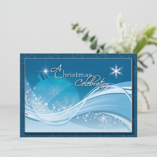 ブルーホワイトクリスマスお祝い招待状 招待状 (スタンド正面)