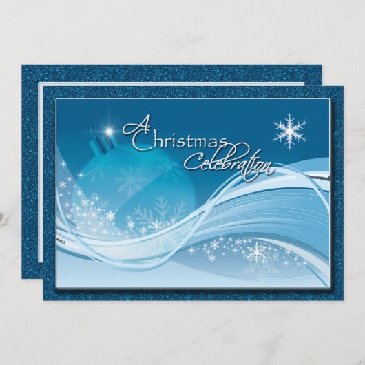 ブルーホワイトクリスマスお祝い招待状 招待状 (正面/裏面)