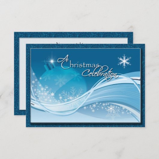 ブルーホワイトクリスマスお祝いRSVP 招待状 (正面/裏面)