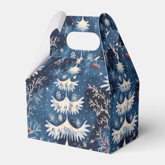 ブルーホワイトクリスマスツリーホリデーギフトボックス フェイバーボックス (正面サイド)