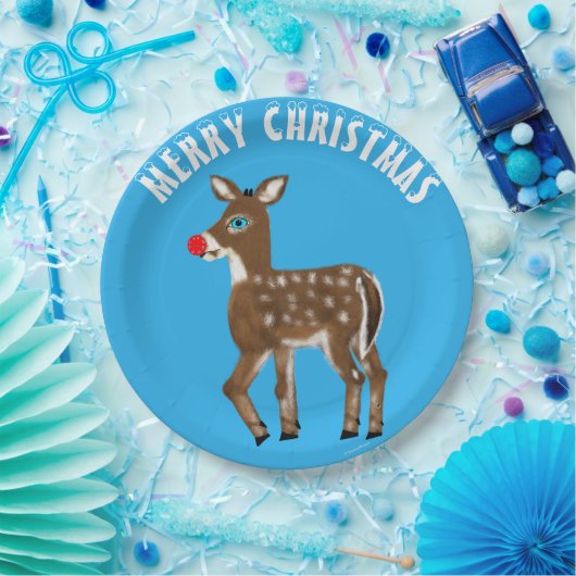 ブルーホワイトクリスマストナカイ ペーパープレート (パーティー)