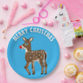 ブルーホワイトクリスマストナカイ ペーパープレート (パーティー)