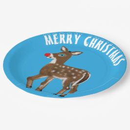 ブルーホワイトクリスマストナカイ ペーパープレート