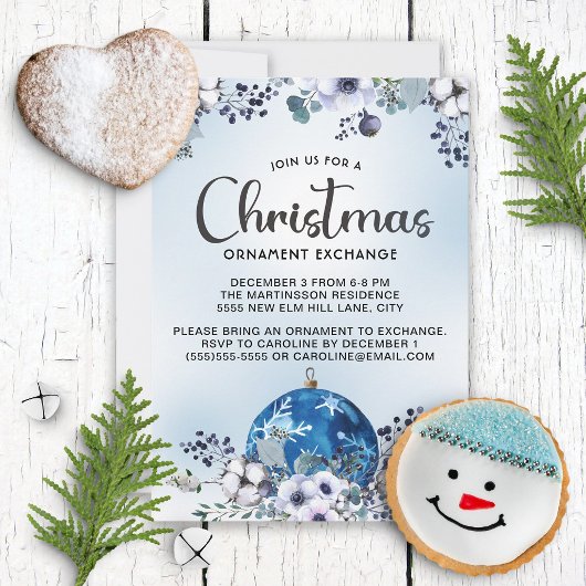 ブルーホワイトクリスマスフラワーオーナメント交換会 招待状