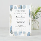 ブルーホワイトクリーム抽象芸術誕生日 招待状 (スタンド正面)