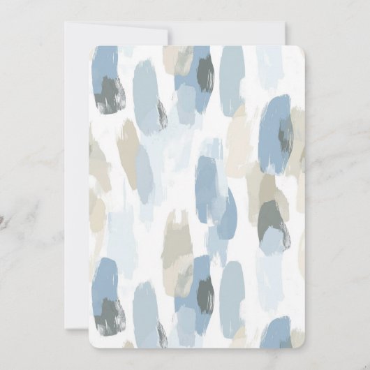 ブルーホワイトクリーム抽象芸術誕生日 招待状 (裏面)