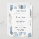 ブルーホワイトクリーム抽象芸術誕生日 招待状 (正面)