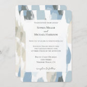 ブルーホワイトクリーム結婚抽象芸術 招待状 (正面/裏面)