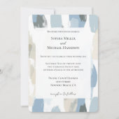 ブルーホワイトクリーム結婚抽象芸術 招待状 (正面)