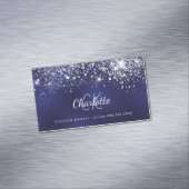 ブルーホワイトグリッターモノグラムイニシャル マグネット名刺 (インサイチュ)