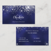 ブルーホワイトグリッターモノグラムイニシャル 名刺 (正面/裏面)