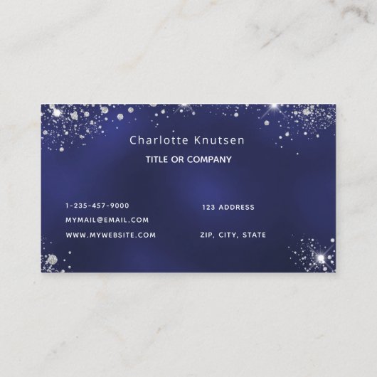 ブルーホワイトグリッターモノグラムイニシャル 名刺 (裏面)