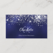 ブルーホワイトグリッターモノグラムイニシャル 名刺 (正面)