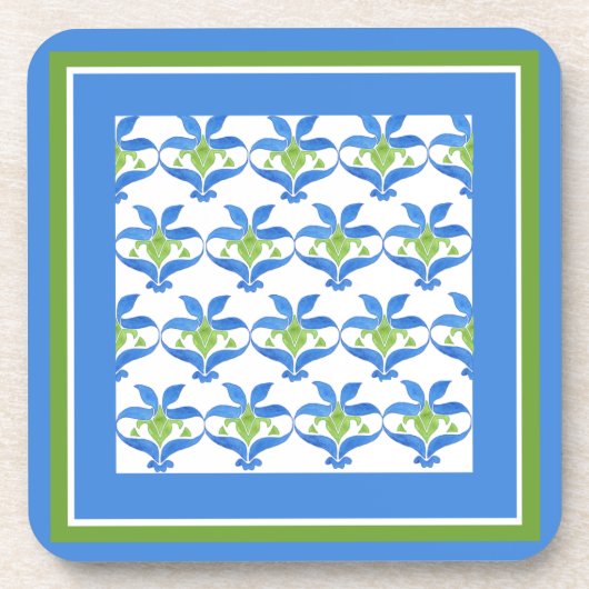 ブルーホワイトグリーンアールヌーボーパターンコースター コースター (正面)