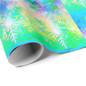 ブルーホワイトグリーンフラクタルスノーフレーククリスマス ラッピングペーパー (ロールコーナー)