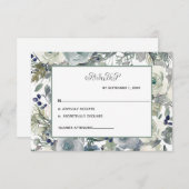 ブルーホワイトグリーンフローラウェディングRSVPカード 出欠カード (正面/裏面)