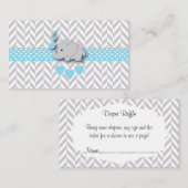 ブルーホワイトグレー象ベビーシャワーおむつラッフル エンクロージャーカード (正面/裏面)