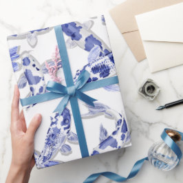 ブルーホワイトコイ魚 ラッピングペーパー