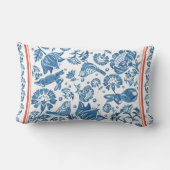 ブルーホワイトコーラルラビットバードカントリーフランスの ランバークッション (裏面)