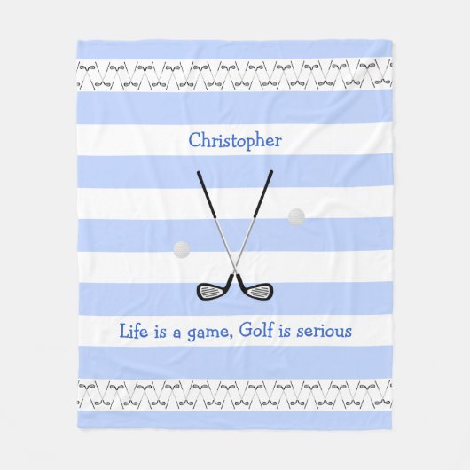 ブルーホワイトゴルフクラパーソナライズされたブ フリースブランケット (正面)