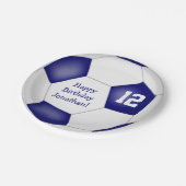 ブルーホワイトサッカーをテーマにした子供の誕生日パーティー ペーパープレート (アングル)