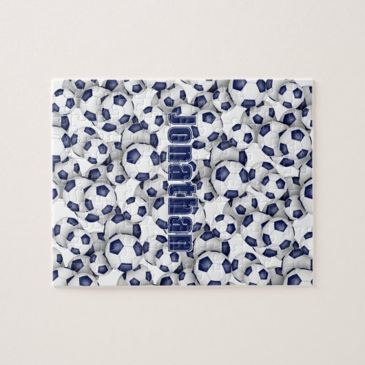 ブルーホワイトサッカーチームの色の女の子の男の子 ジグソーパズル (横)