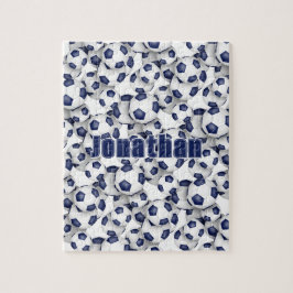 ブルーホワイトサッカーチームの色の女の子の男の子 ジグソーパズル