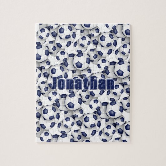 ブルーホワイトサッカーチームの色の女の子の男の子 ジグソーパズル (縦)