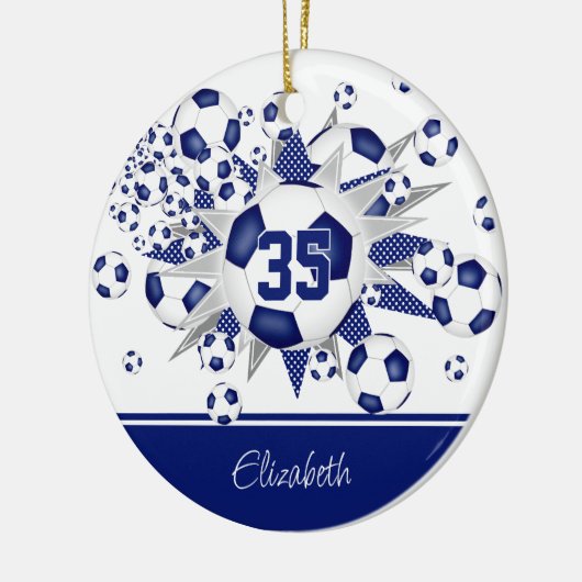ブルーホワイトサッカーボールが星の記念の年 セラミックオーナメント (左)