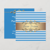 ブルーホワイトサマーストライプSweet sixteenパーティー 招待状 (正面/裏面)