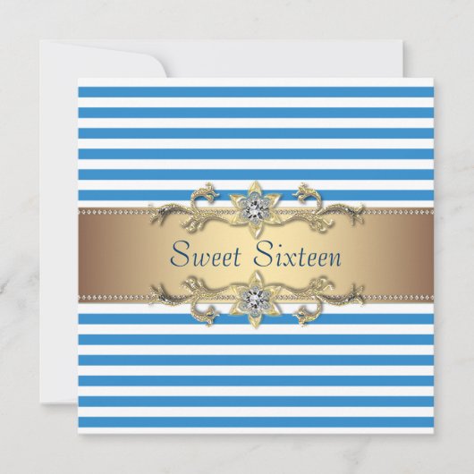 ブルーホワイトサマーストライプSweet sixteenパーティー 招待状 (正面)