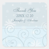 ブルーホワイトサンキューウィンターウェディングステッカー スクエアシール (正面)