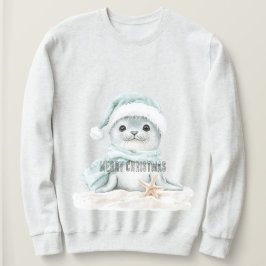 ブルーホワイトサンタハットスカーフシールクリスマス スウェットシャツ