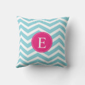 ブルーホワイトシェブロンブライトピンクモノグラム クッション (裏面)