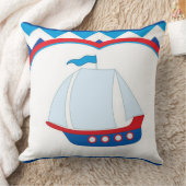 ブルーホワイトシェブロン背景ブルーレッドセール船 クッション (ブランケット)